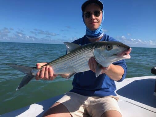 Happy customer with 8 pound Bonefish caught at Miami flats.